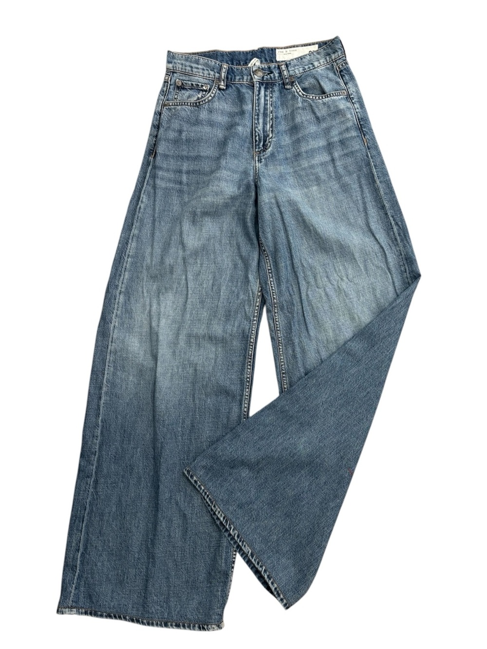 Rag & Bone Featherweight Sofie High Rise Full Length Ultra-Wide Leg Jeans Sz 25 - Picture 2 of 10
